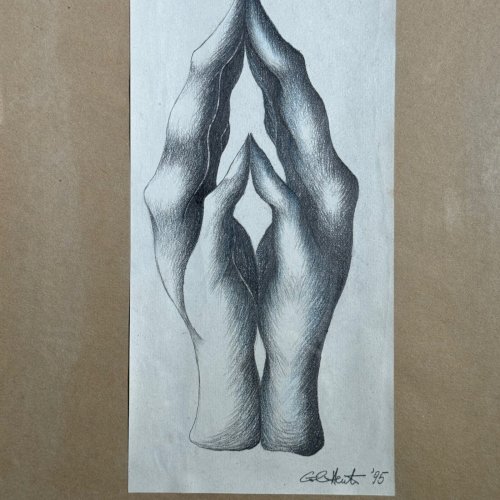Dessin représentant des mains par Calin Hentea XXe A5558