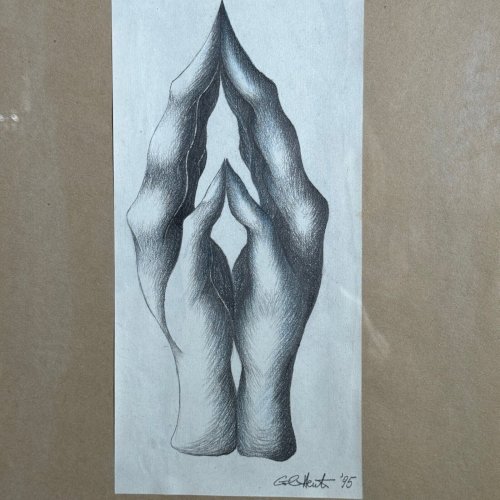 Dessin représentant des mains par Calin Hentea XXe A5558
