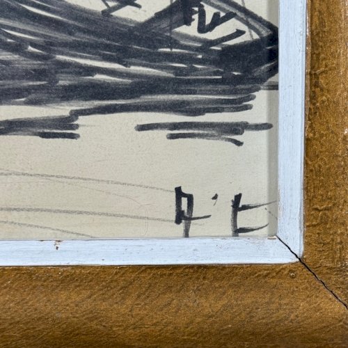 Dessin représentant deux barques milieu XXe monogramme AT A5843