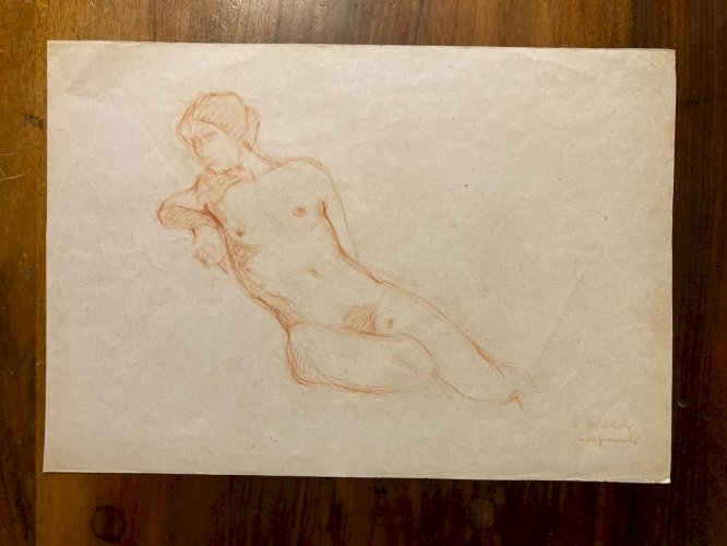 Dessin Sanguine Nu Nue Pierre LAPRADE Papier Femme Atelier Modèle Art Deco 1950