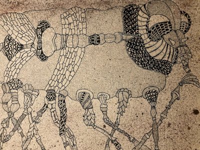 Dessin Squelette Insecte 1960 Curiosité Art Encre Surréaliste Ancien