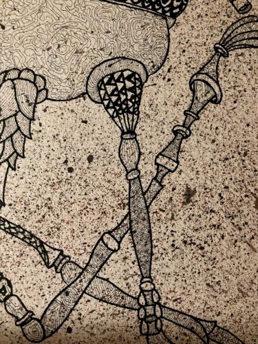 Dessin Squelette Insecte 1960 Curiosité Art Encre Surréaliste Ancien