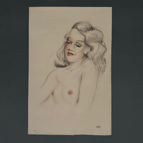 Dessin sur papier 1900 buste de femme nue monogramme A5562