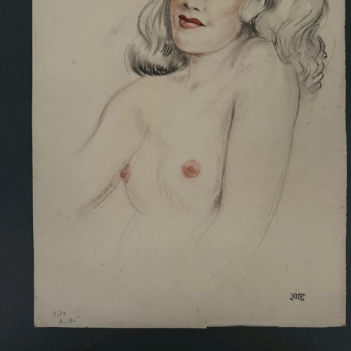 Dessin sur papier 1900 buste de femme nue monogramme A5562