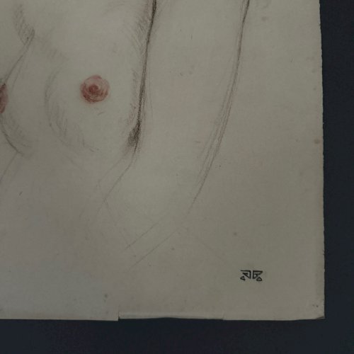 Dessin sur papier 1900 buste de femme nue monogramme A5562