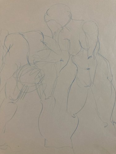 Dessin Sur Papier Femme Nue Nu Art Atelier À Identifier Bleu 1960 Expessionnisme