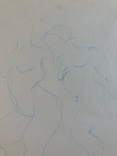 Dessin Sur Papier Femme Nue Nu Atelier 1960 À Identifier Art Bleu Expessionnisme