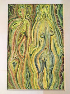 Dessin Surréaliste Gouache Papier Jacques Allonsius 1974 Adam Et Eve