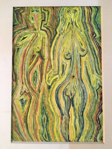 Dessin Surréaliste Gouache Papier Jacques Allonsius 1974 Adam Et Eve