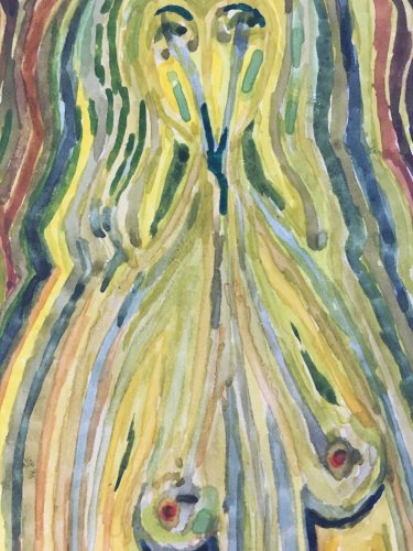 Dessin Surréaliste Gouache Papier Jacques Allonsius 1974 Adam Et Eve