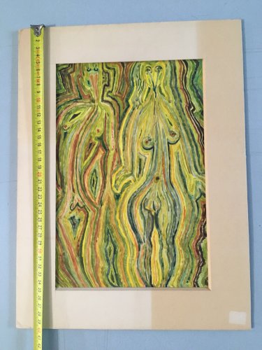 Dessin Surréaliste Gouache Papier Jacques Allonsius 1974 Adam Et Eve