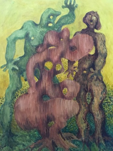 Dessin Surréaliste Gouache Papier Jacques Allonsius 1976 Fantastique