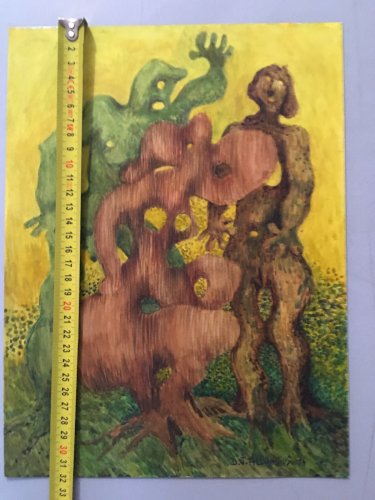 Dessin Surréaliste Gouache Papier Jacques Allonsius 1976 Fantastique