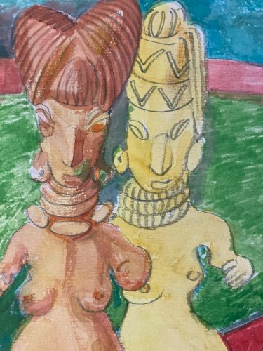 Dessin Surréaliste Gouache Papier Jacques Allonsius 1979 Nymphes Maya