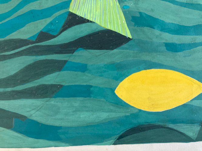 Dessin Surréaliste Gouache Papier Poison Aquarium 1960 A Identifier