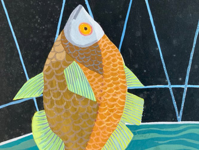 Dessin Surréaliste Gouache Papier Poison Aquarium 1960 A Identifier