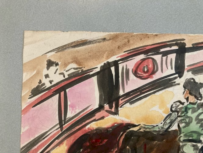 Dessin Taureau Arène Animal A Identifier Peinture Matador Espagne Art 1960