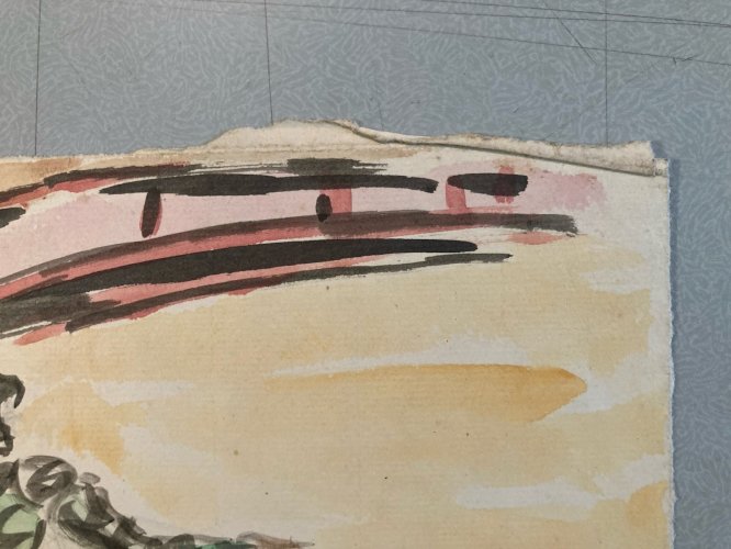 Dessin Taureau Arène Animal A Identifier Peinture Matador Espagne Art 1960