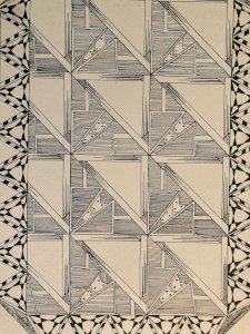 Dessin Triangle Encre 1950 Original Art Deco Motif Crayon Papier Ancien XXe