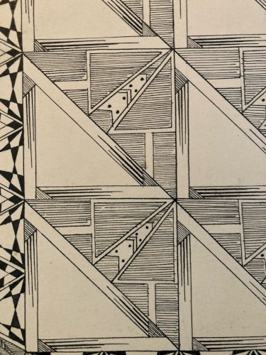 Dessin Triangle Encre 1950 Original Art Deco Motif Crayon Papier Ancien XXe