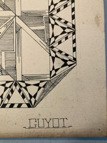 Dessin Triangle Encre 1950 Original Art Deco Motif Crayon Papier Ancien XXe