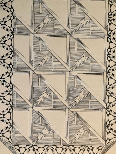 Dessin Triangle Encre 1950 Original Art Deco Motif Crayon Papier Ancien XXe