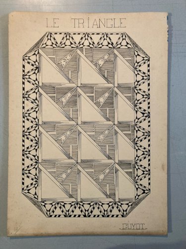 Dessin Triangle Encre 1950 Original Art Deco Motif Crayon Papier Ancien XXe