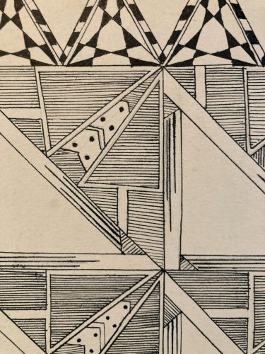 Dessin Triangle Encre 1950 Original Art Deco Motif Crayon Papier Ancien XXe