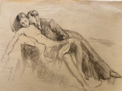 Drawing by William Ablett Old Pencil Paper Classic Woman 1920 Art Deco