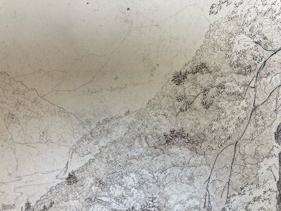 Dessin XIXe 1820 Encre Crayon Montagne Le Mole Grotte De Balme Ancien