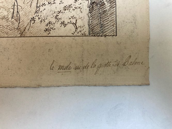 Dessin XIXe 1820 Encre Crayon Montagne Le Mole Grotte De Balme Ancien