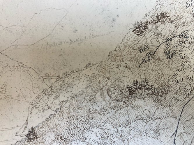 Dessin XIXe 1820 Encre Crayon Montagne Le Mole Grotte De Balme Ancien