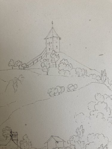 Dessin XIXe 1827 Encre A Identifier Porte De Berne À Fribourg Ancien