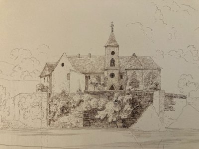 Dessin XIXe 1830 Abbaye Royale Hautecombe Lac Du Bourget Saint Pierre Curtille