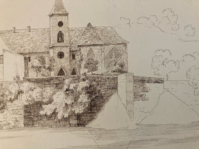 Dessin XIXe 1830 Abbaye Royale Hautecombe Lac Du Bourget Saint Pierre Curtille