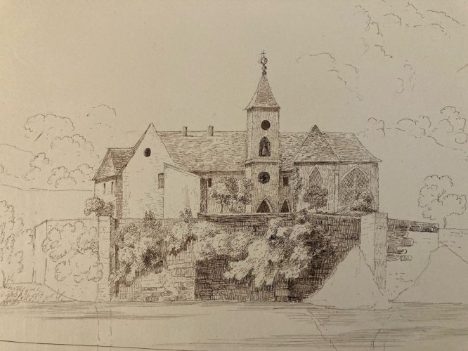 Dessin XIXe 1830 Abbaye Royale Hautecombe Lac Du Bourget Saint Pierre Curtille