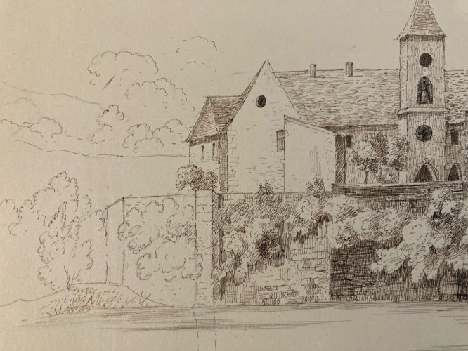 Dessin XIXe 1830 Abbaye Royale Hautecombe Lac Du Bourget Saint Pierre Curtille