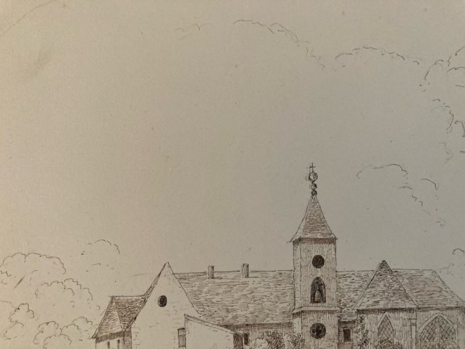 Dessin XIXe 1830 Abbaye Royale Hautecombe Lac Du Bourget Saint Pierre Curtille
