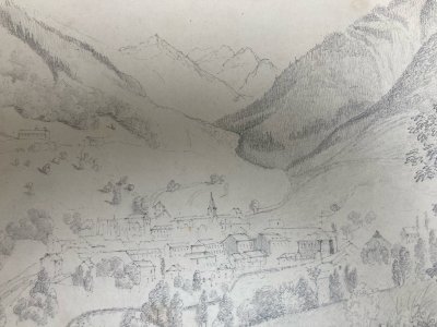 Drawing XIX 1830 Pencil To Identify Chamonix Old Tree Mont Blanc