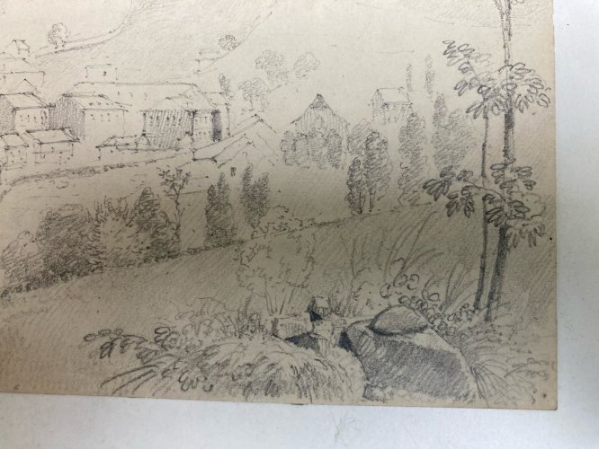 Dessin XIXe 1830 Crayon A Identifier Chamonix Ancien Arbre Mont Blanc