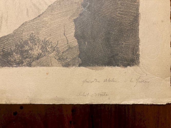 Dessin XIXe 1830 Crayon A Identifier Glacier Du Rhône Suisse Alpes Ancien Furka