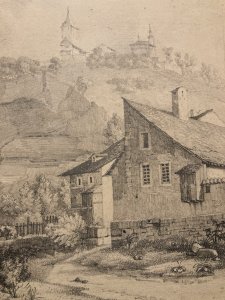 Dessin XIXe 1830 Crayon A Identifier Porte De Bourguillon À Fribourg Suisse