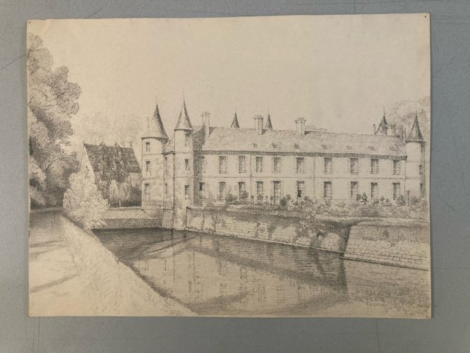 Dessin XIXe 1830 Crayon Art Ancien Château Fort Loire? A Identifier