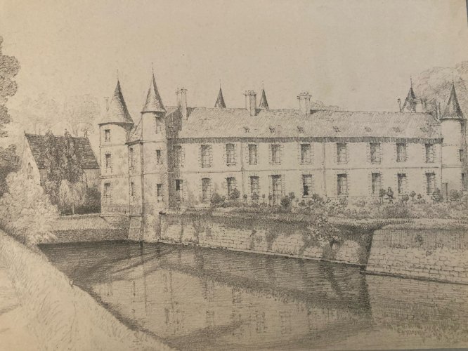Dessin XIXe 1830 Crayon Art Ancien Château Fort Loire? A Identifier