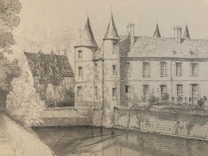 Dessin XIXe 1830 Crayon Art Ancien Château Fort Loire? A Identifier