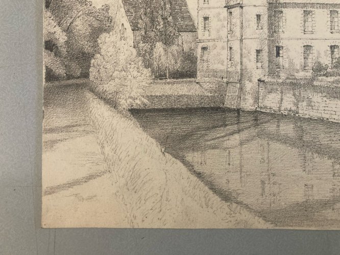 Dessin XIXe 1830 Crayon Art Ancien Château Fort Loire? A Identifier