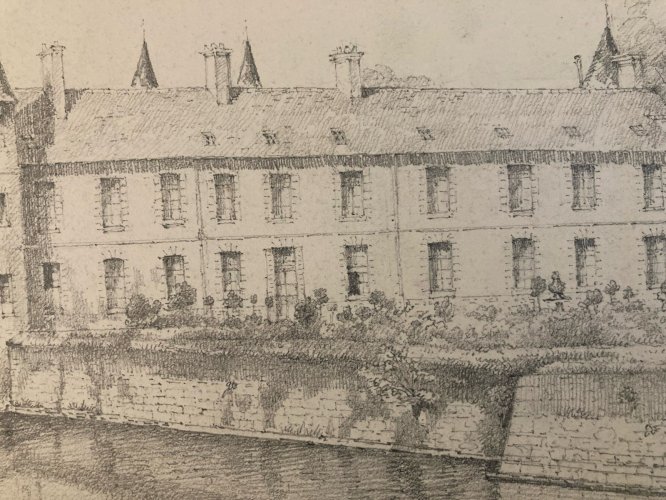 Dessin XIXe 1830 Crayon Art Ancien Château Fort Loire? A Identifier