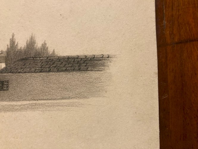 Dessin XIXe 1830 Crayon Porte Fortifier Rampart Art Ancien Château