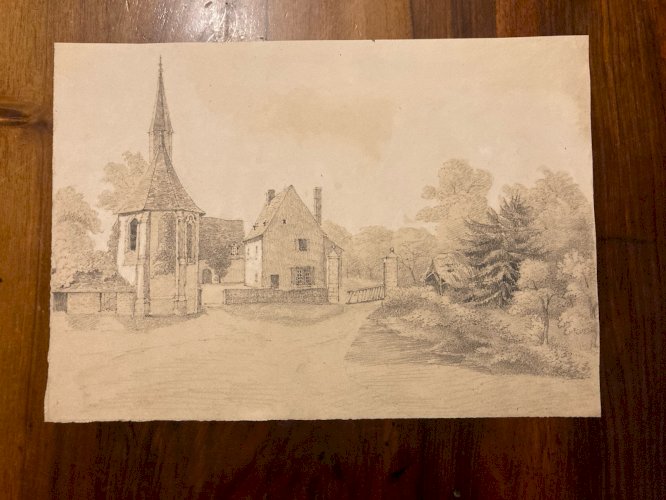 Dessin XIXe 1830 Crayon Savoie ? Village A Identifier Montagne Art Ancien