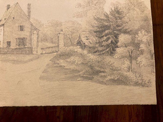 Dessin XIXe 1830 Crayon Savoie ? Village A Identifier Montagne Art Ancien